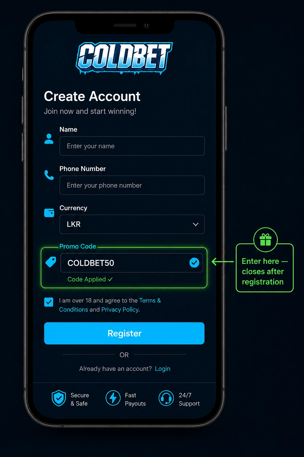 Coldbet Sri Lanka Promo Code Entry